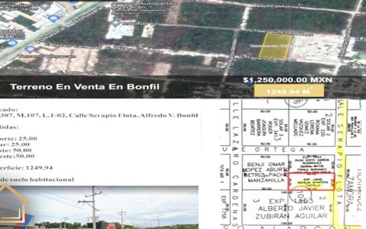 ¡Terreno en Venta en Bonfil! 1249.94 m² por $1,250,000 MXN - ¡Tu Oportunidad! - EnVenta Cancún